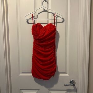 Rare Scarlet Ruched Mini Dress